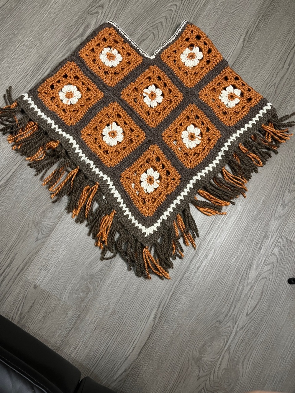 Handmade Crochet Granny Square Flower Poncho